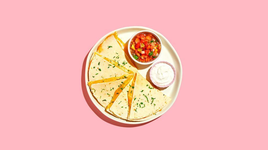 Cheese Quesadilla · Melted cheese on a flour tortilla with a side of salsa.