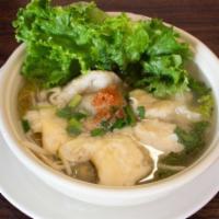 Wonton Soup · Ground chicken wrapped in wonton and served in a chicken broth-based soup.