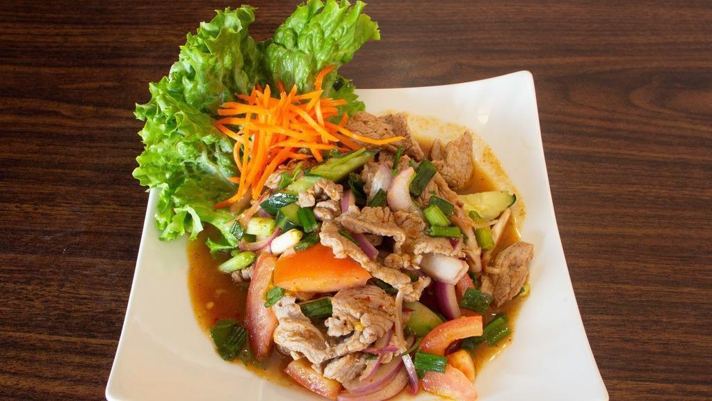 Beef Salad · Mild. A classic Thai salad featuring succulent slices of beef, with onions and a zippy lime dressing.