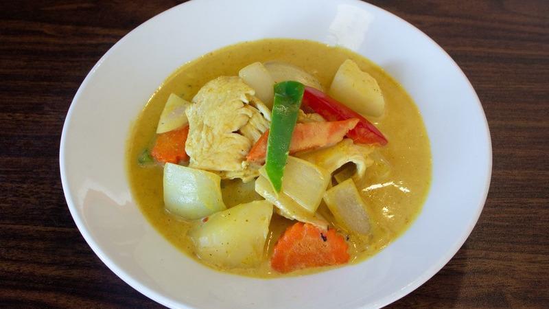Yellow Curry · Mild. Choice of protein with potatoes, carrots, onions, bell pepper, and spicy yellow curry sauce.