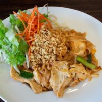 Pad Thai · Mild. The most popular Thai dish! Choice of protein with medium sized rice noodles, egg, gre...