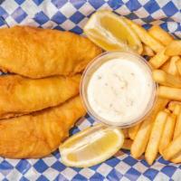 Fish And Fries Basket · Deep fried fish strips served with a side of regular or curly fries and choice of dipping sa...