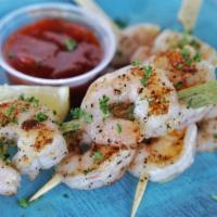 Grilled Shrimp Skewers · Gluten free. Eight grilled shrimp served with our house made cocktail sauce.