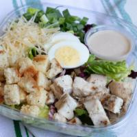 Chicken Caesar Sack Lunch · Romaine, chicken breast, hard-boiled egg, radicchio, croutons, and Parmesan with our Caesar ...