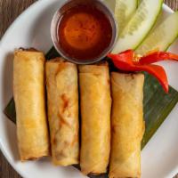 Poh Pea Moo · 4 Pork Egg Rolls Crispy egg roll with pork, bean thread noodles, cabbage, and carrot served ...