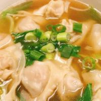 Wonton Soup · Pork and Shrimp wonton in chicken broth served with bok choy