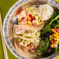 Build Your Own Poke 'Tacos · Come with three tacos in corn tortillas with a side of rice and salad with mango salsa. Pick...