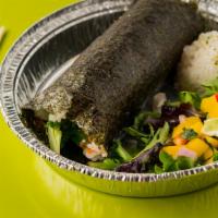 El Socal Burrito · White rice and seaweed salad over an organic spring mix, loaded with Ahi, Imitation Krab, To...