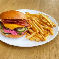 Bacon Beef Burger · 6oz of beef patty, bacon, your choice of cheese, shredded iceberg lettuce, tomato, house sau...