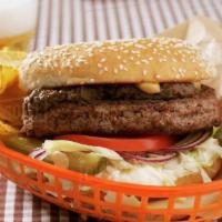 Hamburger Basket · Burger, fries and toppings.