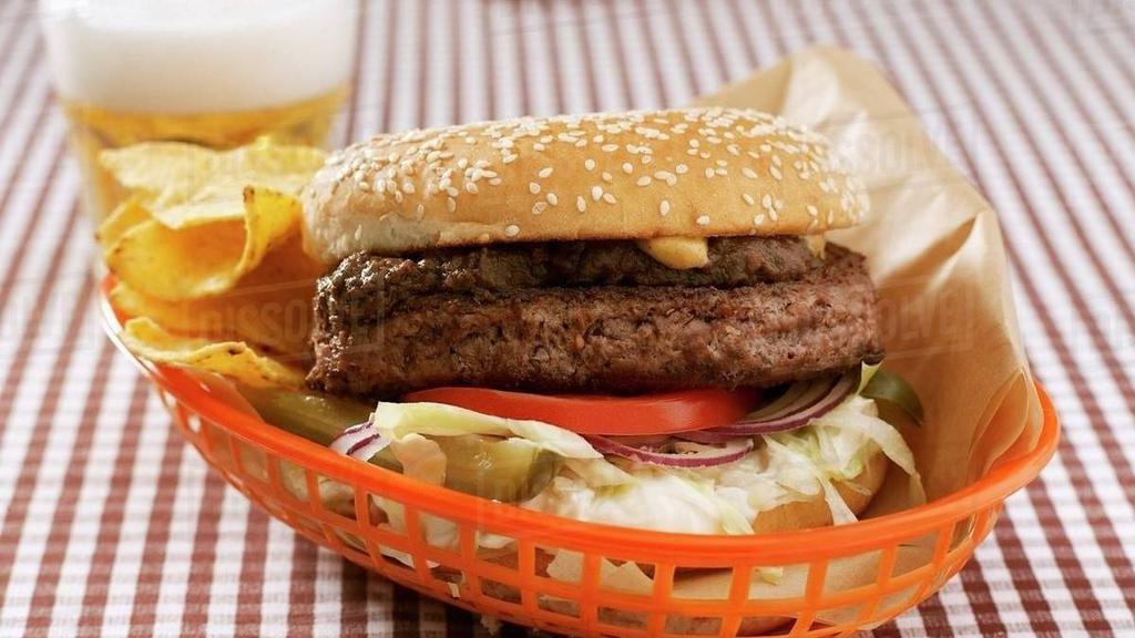 Hamburger Basket · Burger, fries and toppings.