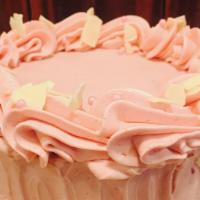 Pink Champagne - Slice · Sponge cake brushed with pink champagne, filled with raspberry jam and whipped cream, froste...