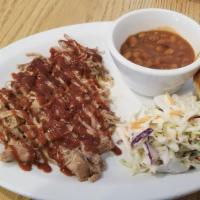 Small Pulled Pork Meal · Pulled pork, one roll, coleslaw, baked beans.

(Utensils & napkins provided ONLY UPON REQUES...