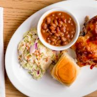 Small Chicken Meal · Chicken thigh, one roll coleslaw, baked beans.

(Utensils & napkins provided ONLY UPON REQUE...