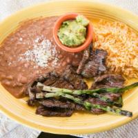 Traditional Carne Asada · Gluten-free. Certified Angus prime grilled skirt steak, guacamole, grilled green onions, let...