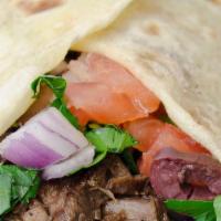 Beef Shawarma Egyptian Gyro  · Beef and lamb with tomato onion parsley and tahini sauce