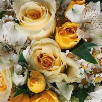 Happy Yellows · Bring some sunshine inside with these lovely yellow flowers; roses, alstroemeria & chamomile...