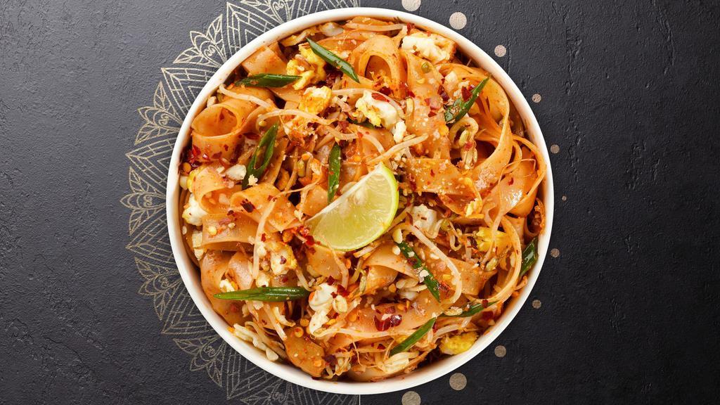 Pad Thai · Stir fried rice noodles with our exclusive sauce, eggs, green onions, peanuts, and bean sprouts.