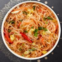 Pad Woon Zen · Stir fried mung bean noodles, bell peppers, eggs, onions, carrots, broccoli, cabbage, mushro...