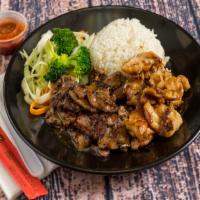 Chicken & Beef Teriyaki · Comes with 2 sides.