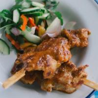 Chicken Skewers · Golae-style, marinated in coconut milk and chili paste. *Made with ingredients that contain ...