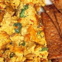 Tofu Scramble · Grilled tofu, spinach and roasted red pepper, served with tempeh bacon.

Items are wheat-fre...