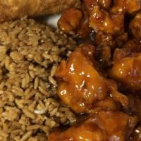 Orange Chicken · Tender pieces of chicken lightly dipped in lotus flour, quickly fried until crispy on the ou...