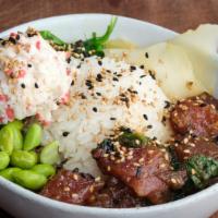 Medium Poke Bowl (3 Scoop) · Your choice of 3 Proteins, Base, Sauce, Toppings, & Garnish.