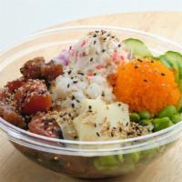 Small Poke Bowl (2 Scoop) · Your choice of 2 Proteins, Base, Sauce, Toppings, & Garnish.