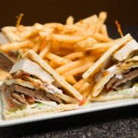 Aegean Club · Sliced gyro meat, grilled chicken breast, bacon, lettuce, roma tomato, onions, chipotle mayo...