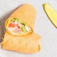 Southwest Wrap · Our Baked Chicken, Chopped Romaine, Red Onion, Tomato, Avocado and our Southwest Sauce on a ...