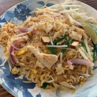 Pad Thai · New. Pad Thai noodles in a tamarind sauce topped with crab meat.