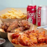 20 Wing Combo · Includes one wing style,two flavors, one side,two drinks, and two dipping sauces.