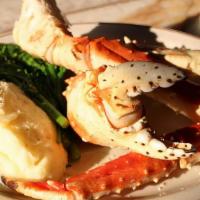 Alaskan King Crab · 18-20 oz., steamed, drawn butter, garlic mashed potatoes, seasonal vegetables