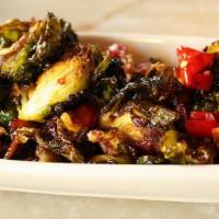 Crispy Brussels Sprouts · bacon, Calabrian chili, red pepper jelly