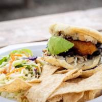 Arepa Plate · Gluten-free. Dairy free.
Cilantro , kale cornmeal arepa with grilled chicken ,sweet plantain...