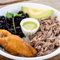 Bowls · Served with rice, Cuban style black beans, baked sweet plantain, avocado.
your choice of 
-G...
