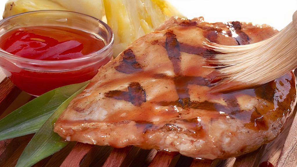Double Hibachi Chicken · 2 grilled chicken breasts topped with delicious hibachi sauce and a pineapple wedge.