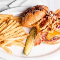  Bbq Bacon · 100 % Black Angus beef burger perfect blend of barbecue sauce married with onion straws and ...