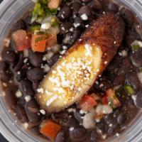 Black Beans  · black beans with plantain and cotija cheese with pico