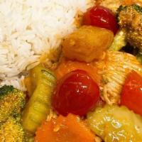 Sweet & Sour Stir Fry · Broccoli, carrot, tomatoes, cucumber, white onion, pineapple with choices of meat: chicken, ...