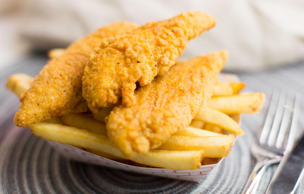Chicken & Chips · Includes your choice of BBQ, Honey Mustard, or Ranch.