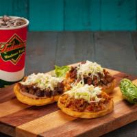 3 Sopes · Three sopes with a medium drink. Please specify soda choice. Please specify meat choice only...