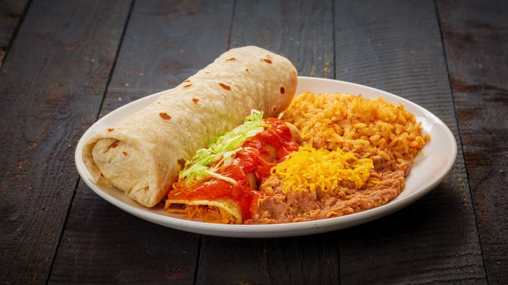 Burrito & Enchilada · One shredded beef burrito and one cheese enchilada. Served with rice and beans.