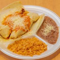 2 Tamales With Rice & Beans Plate · 