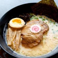 Tonkotsu · Our signature chicken and pork bone broth , thin noodles, pork chashu, kikurage mushroom, ba...