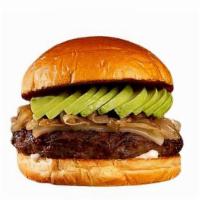 House Burger · Beef patty, avocado, caramelized onions, and gruyere cheese on a brioche bun.