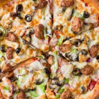 Luciano Special · Italian sausage, ham, pepperoni, mushrooms, green peppers, black olives, and onions.