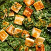 Saag Paneer Curry Bowl · Sautéed spinach and fresh paneer infused with spices. Served with basmati rice & naan.