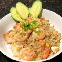 Thai Fried Rice · Chicken or shrimp. Classic style Thai fried rice with egg and scallion. Topped with cucumber...